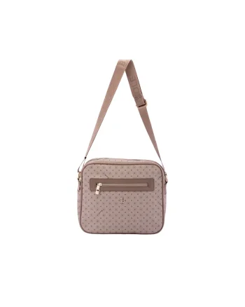 Geanta crossbody de piele ecologica cu model si bareta cu logo, Kaki