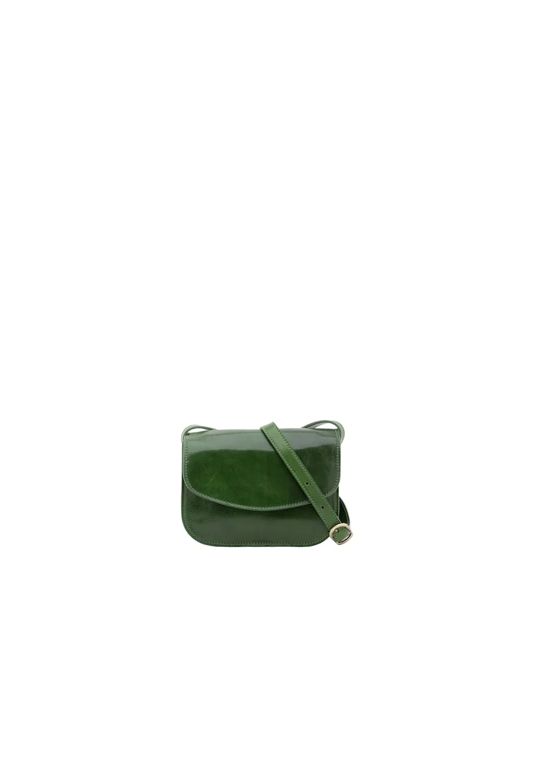 Geanta crossbody din piele cu buzunar cu fermoar, Verde