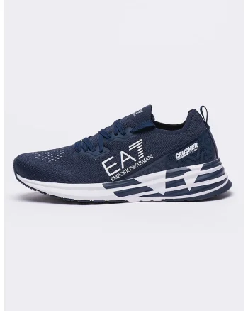 Pantofi sport slip-on cu logo in lateral, Alb/Bleumarin