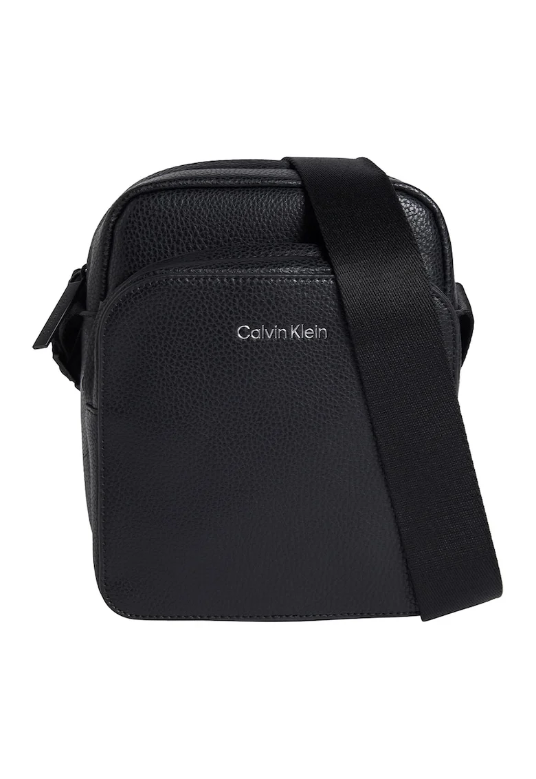 Geanta crossbody de piele ecologica texturata, Negru
