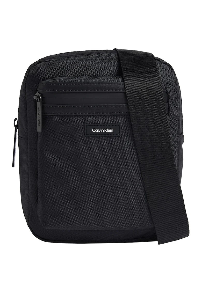 Geanta crossbody cu buzunar frontal, Negru