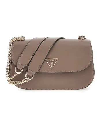 Geanta crossbody de piele ecologica cu bareta de lant Daryna, Maro taupe