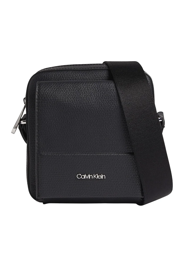 Geanta crossbody de piele ecologica cu aspect texturat, Negru