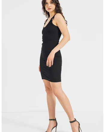 Rochie bodycon din amestec de modal cu decolteu in U, Negru