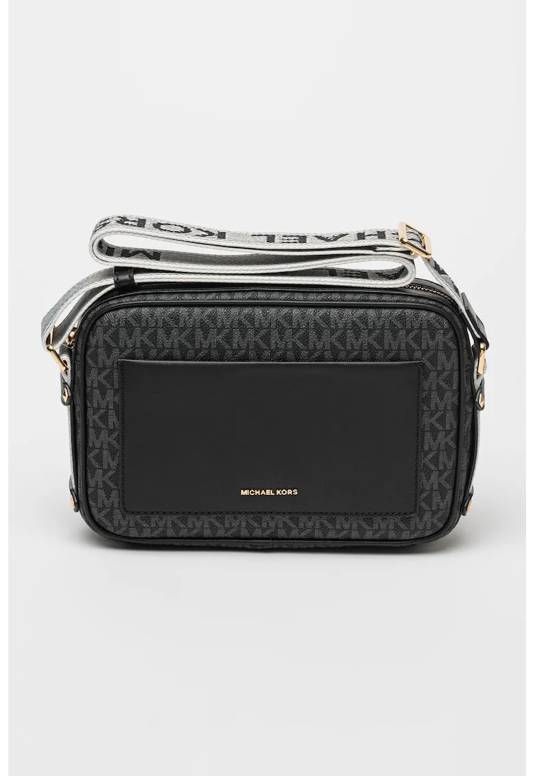 Geanta crossbody de piele ecologica cu model logo, Negru