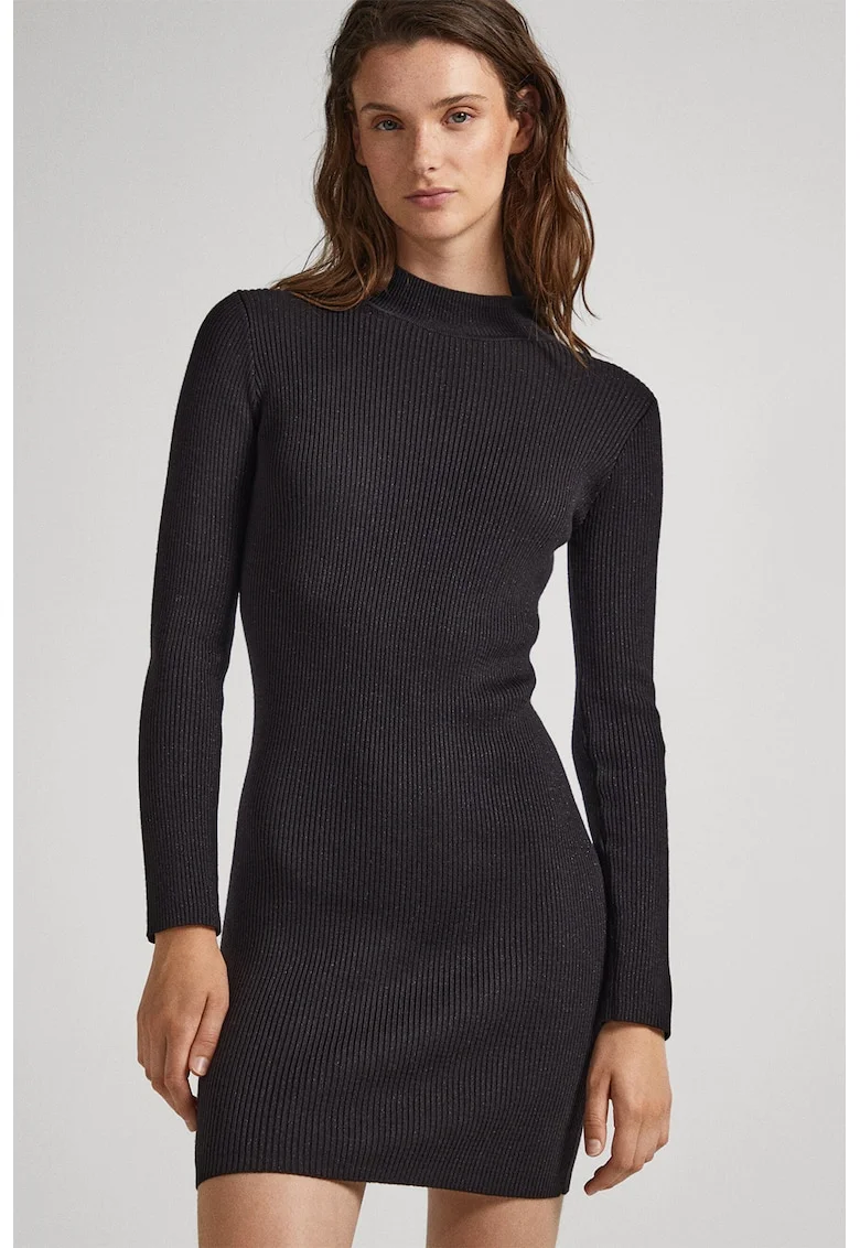 Rochie bodycon cu aspect striat, Negru