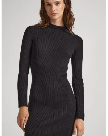 Rochie bodycon cu aspect striat, Negru