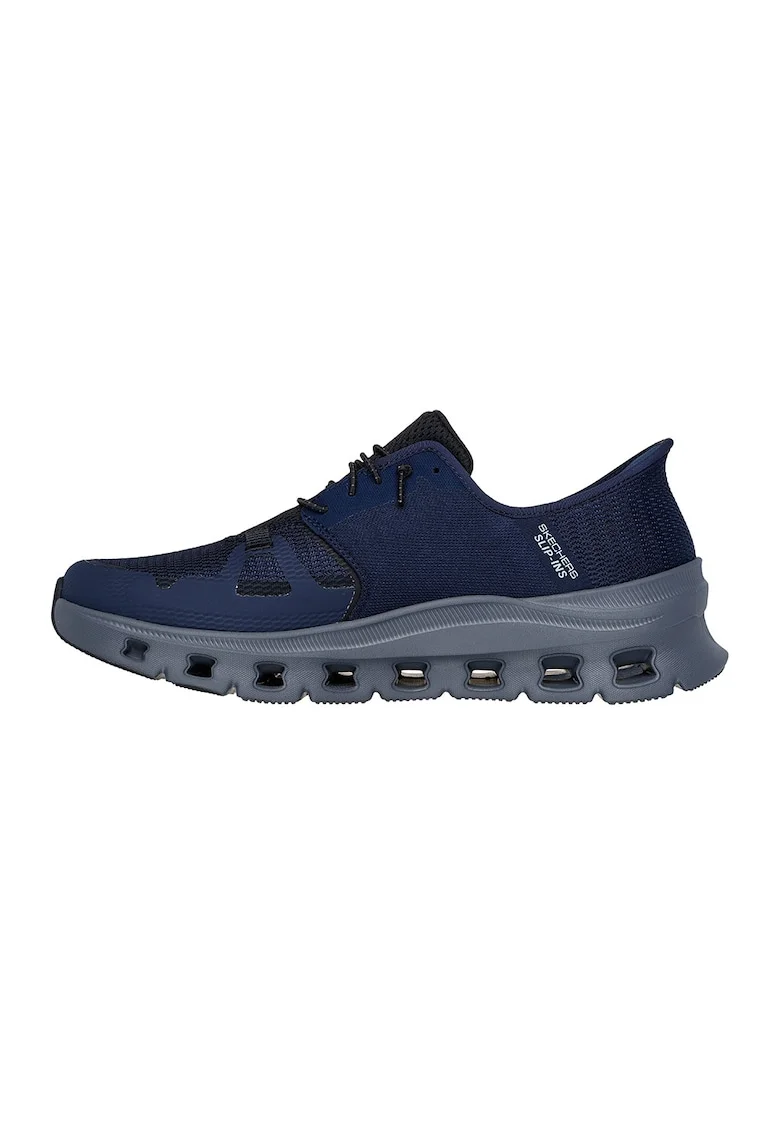 Pantofi sport slip-ins din material textil cu garnituri dinn material sintetic Glide Step Pro, Gri inchis/Bleumarin