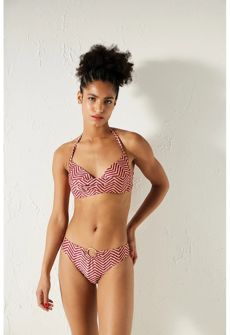 Sutien de baie halter cu aspect stralucitor, Violet/Piersica