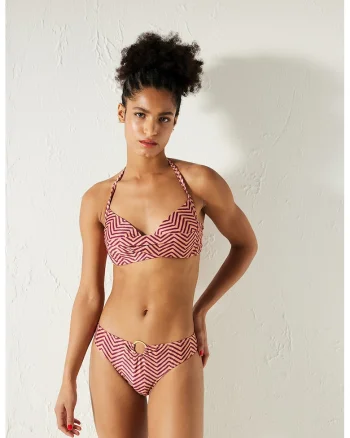 Sutien de baie halter cu aspect stralucitor, Violet/Piersica