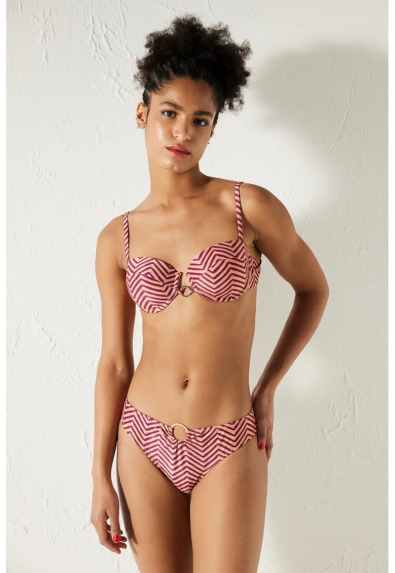 Sutien de baie cu model herringbone, Piersica/Violet tyrian