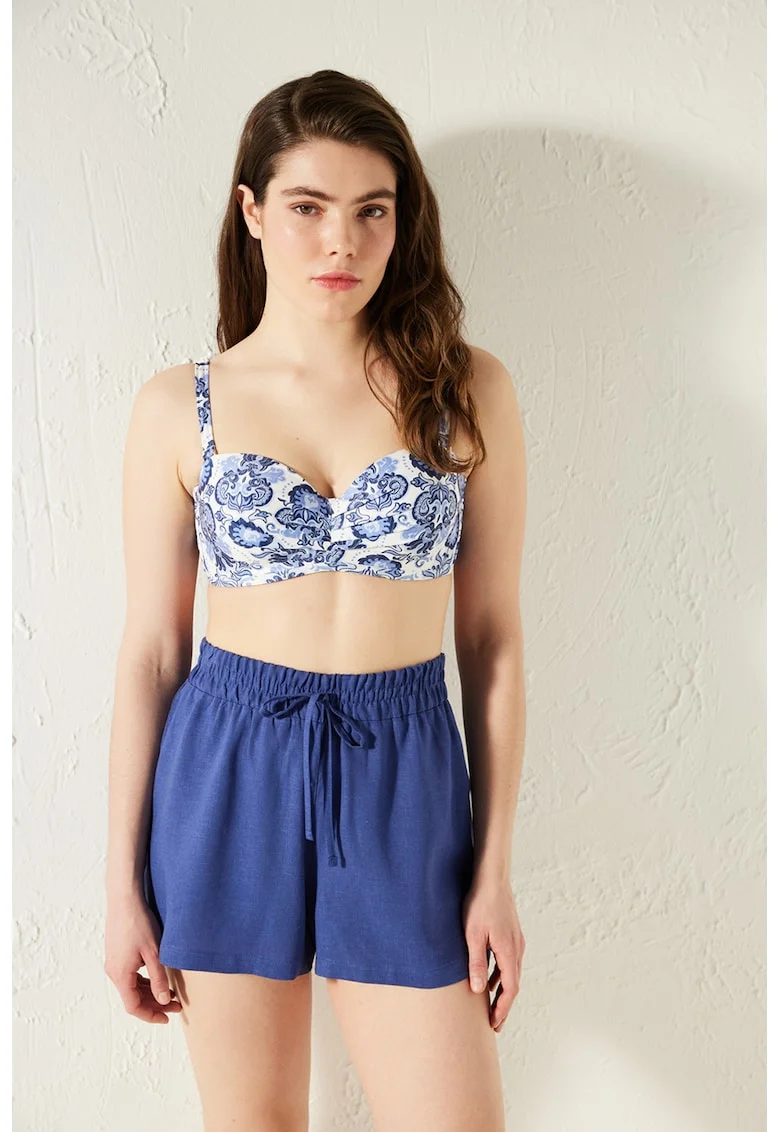 Sutien de baie cu model grafic, Alb/Albastru