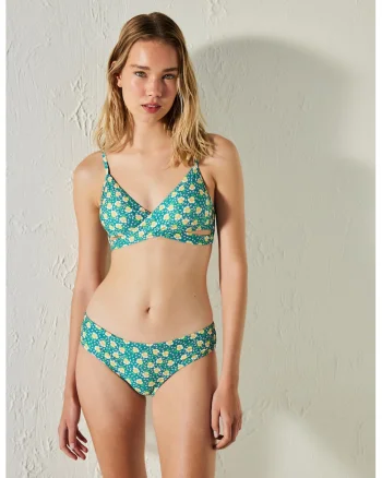 Sutien de baie triunghiular cu imprimeu floral, Verde/Galben/Lila