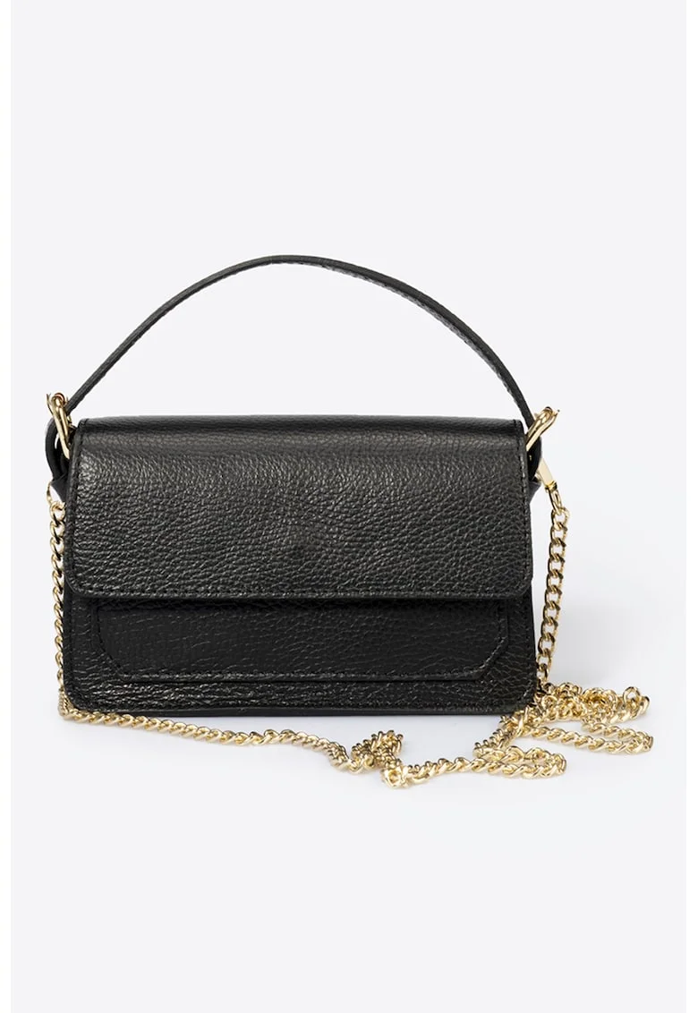 Geanta crossbody de piele cu bareta din lant, Negru
