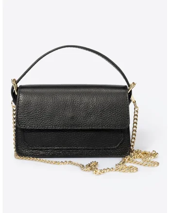 Geanta crossbody de piele cu bareta din lant, Negru