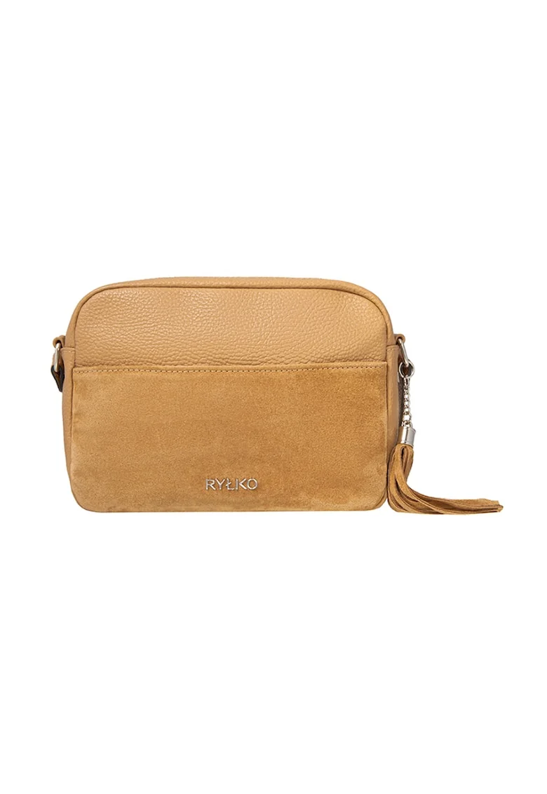 Geanta crossbody din piele si piele intoarsa, Bej inchis