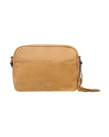 Geanta crossbody din piele si piele intoarsa, Bej inchis