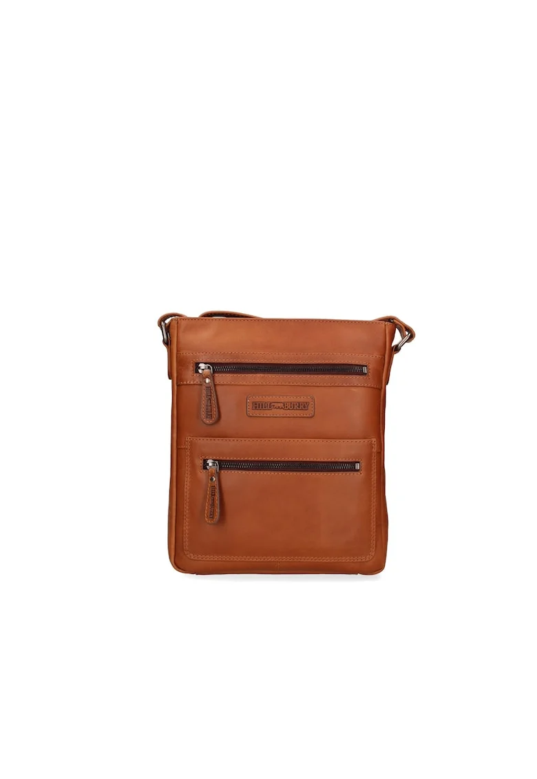Geanta crossbody de piele cu buzunare exterioare si bareta ajustabila, Maro