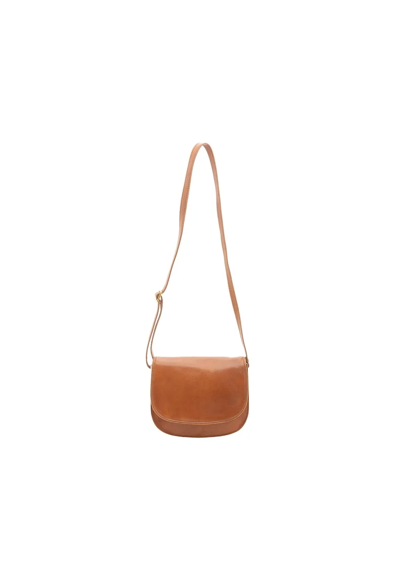 Geanta crossbody de piele cu bareta detasabila, Caramel