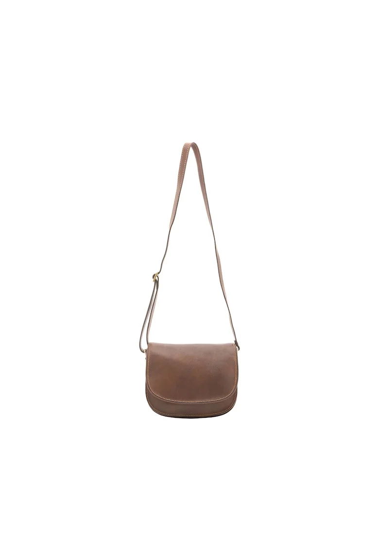 Geanta crossbody de piele cu bareta detasabila, Maro inchis