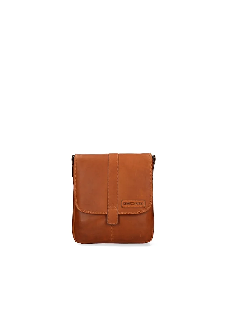 Geanta crossbody cu bareta cu logo in relief, Maro