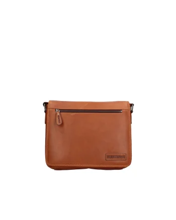 Geanta crossbody de piele cu bareta detasabila, Maro