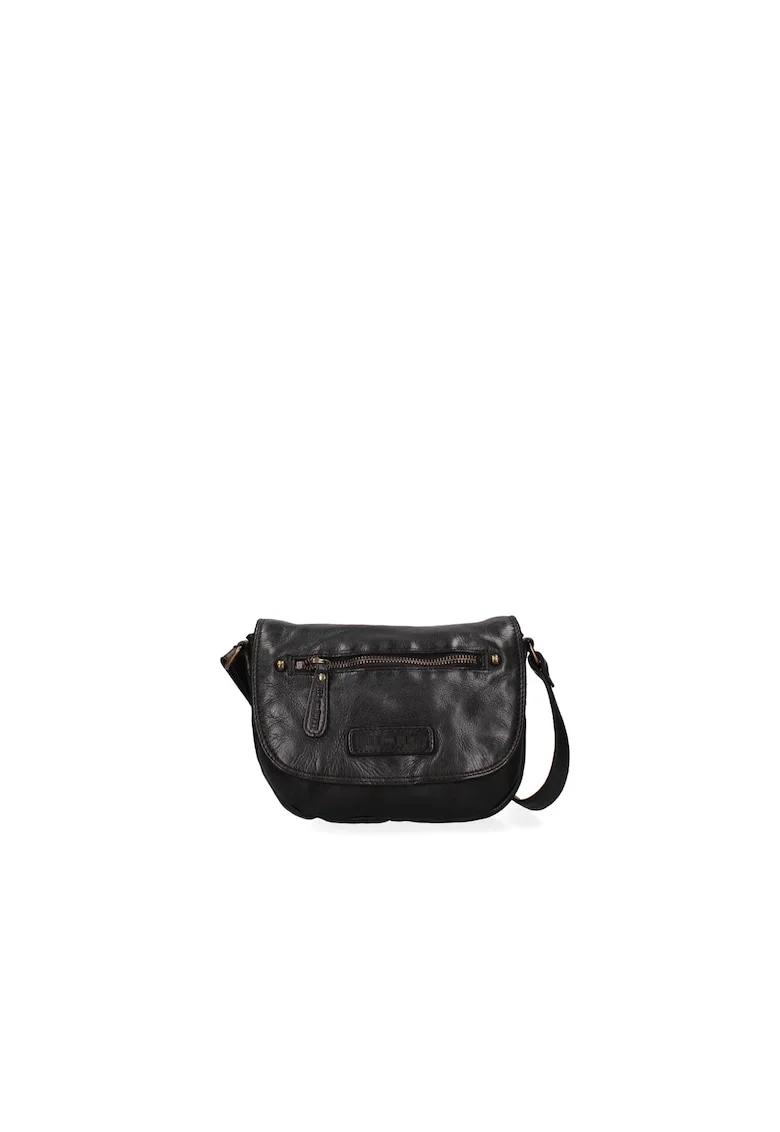 Geanta crossbody de piele cu clapa, Negru