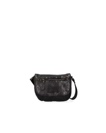 Geanta crossbody de piele cu clapa, Negru