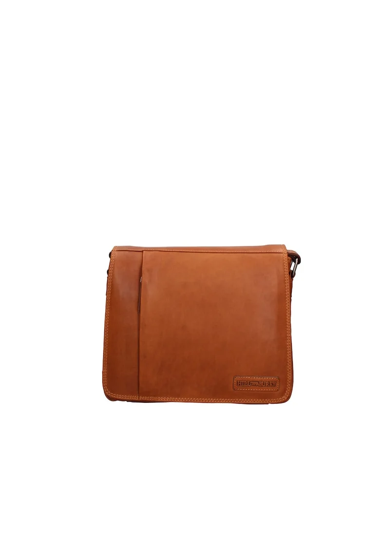 Geanta crossbody de piele cu bareta cu logo, Maro