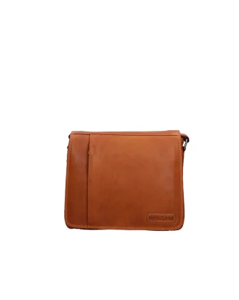 Geanta crossbody de piele cu bareta cu logo, Maro