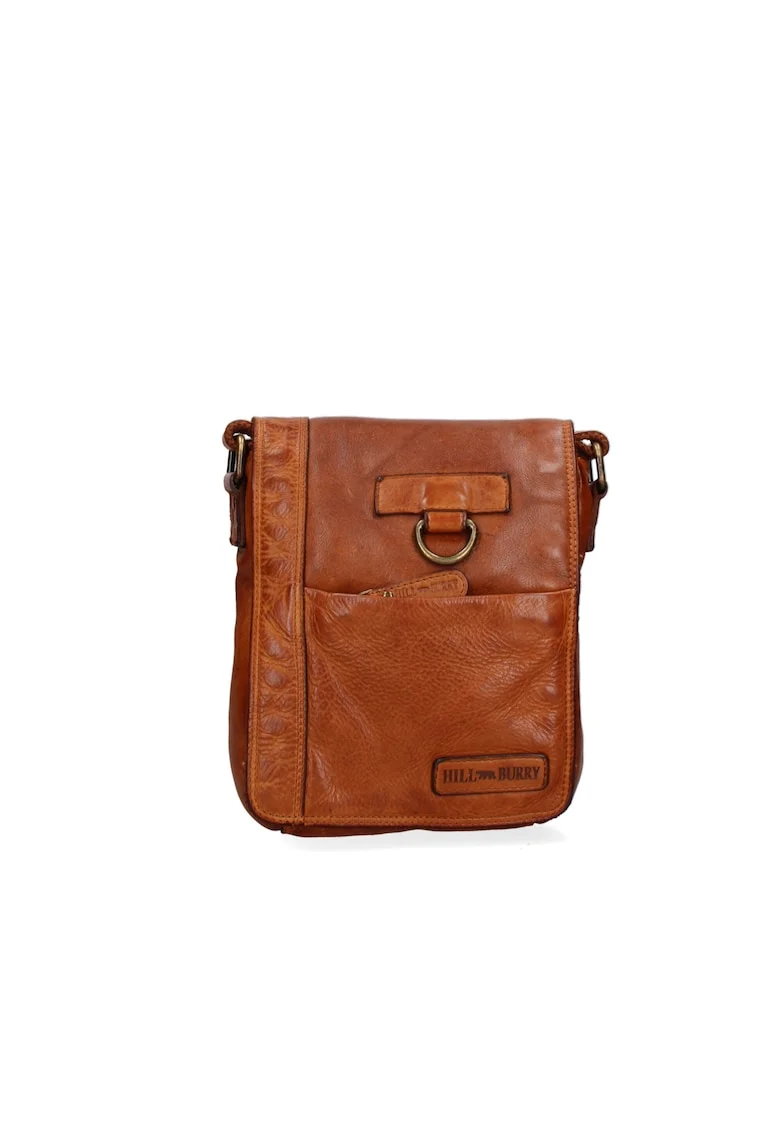 Geanta crossbody de piele cu clapa, Maro scortisoara