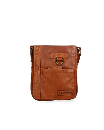 Geanta crossbody de piele cu clapa, Maro scortisoara
