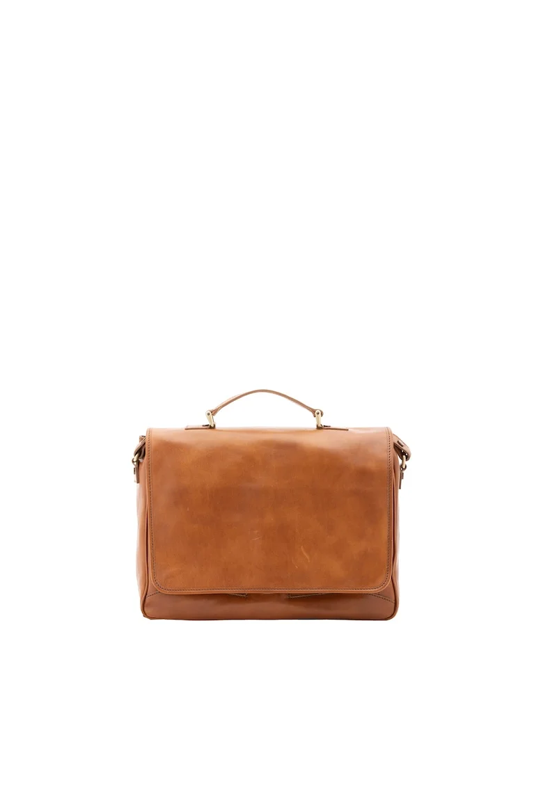 Geanta crossbody de piele cu bareta detasabila, Caramel