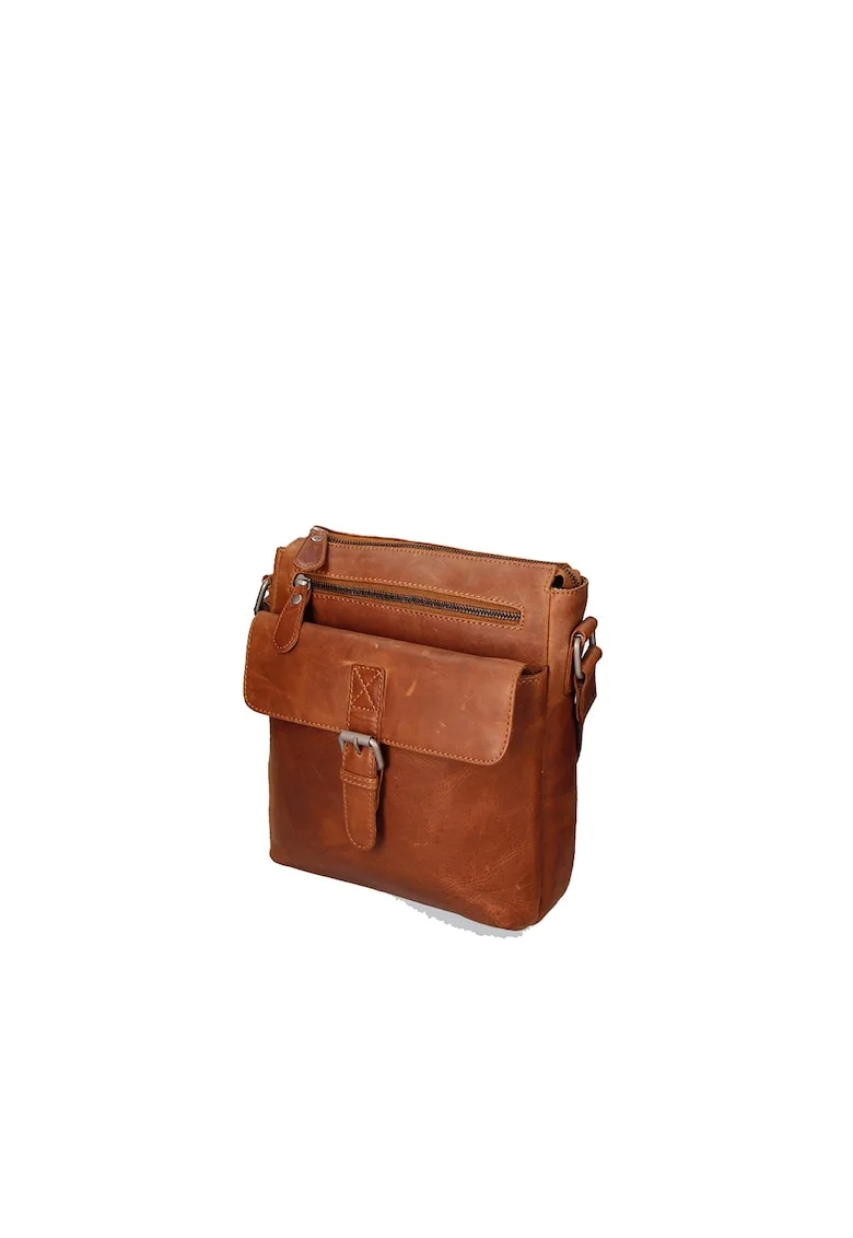 Geanta crossbody de piele cu buzunare multiple, Maro