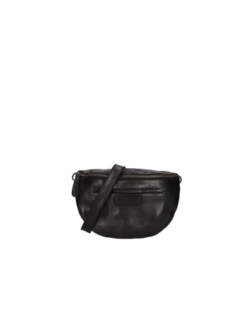Geanta crossbody de piele cu buzunare fermoar, Negru