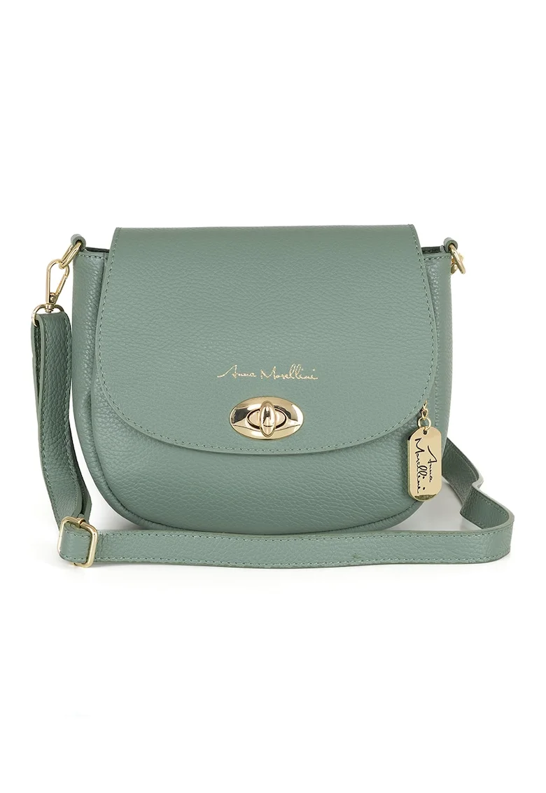 Geanta crossbody din piele cu clapa, Verde fistic