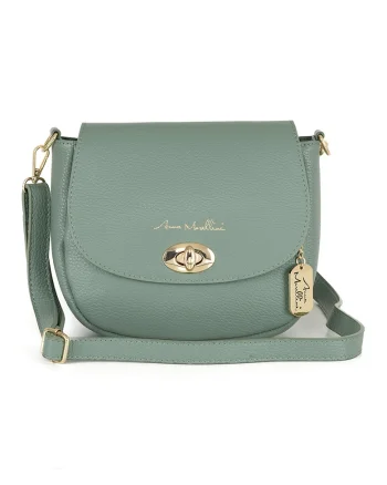 Geanta crossbody din piele cu clapa, Verde fistic