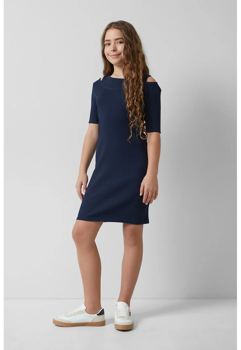 Rochie scurta bodycon cu model 2 in 1, Bleumarin