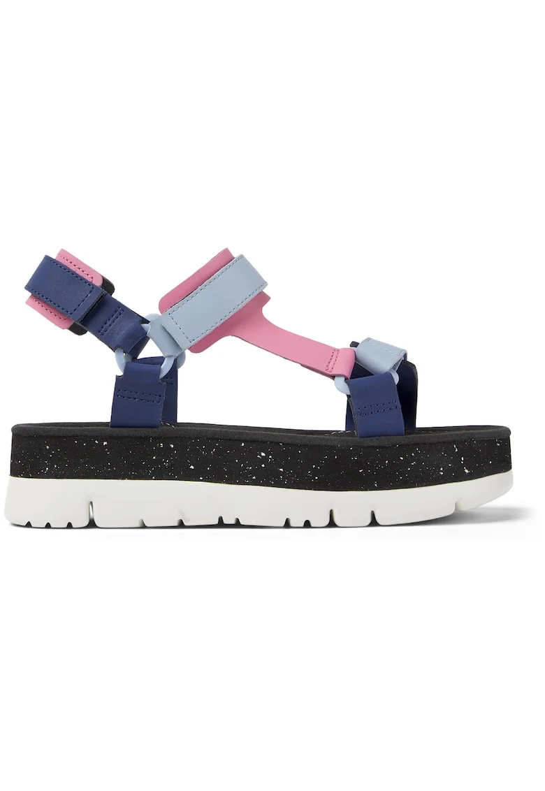 Sandale din piele cu talpa flatform si inchidere velcro, Roz/Albastru