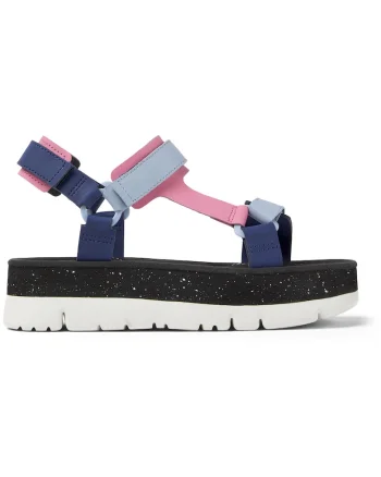 Sandale din piele cu talpa flatform si inchidere velcro, Roz/Albastru
