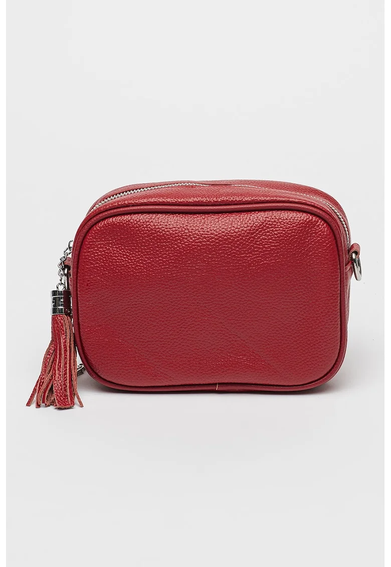 Geanta crossbody din piele cu accesoriu canaf, Rosu inchis