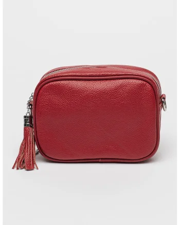 Geanta crossbody din piele cu accesoriu canaf, Rosu inchis