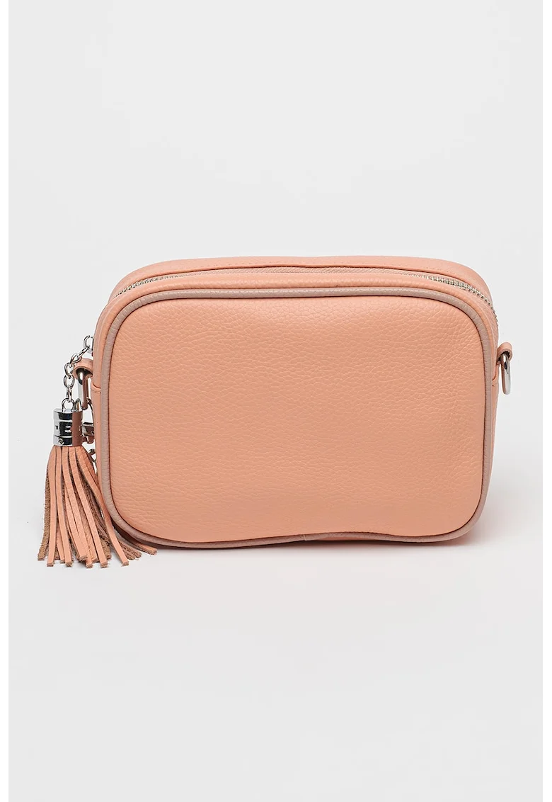 Geanta crossbody din piele cu accesoriu canaf, Piersica