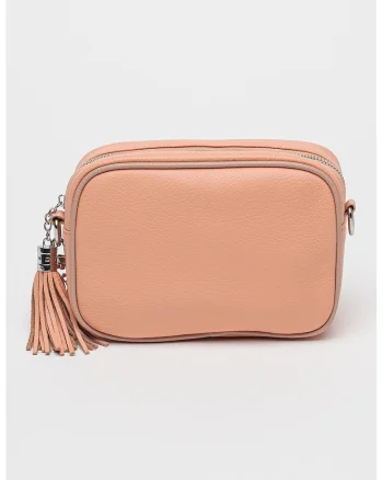 Geanta crossbody din piele cu accesoriu canaf, Piersica