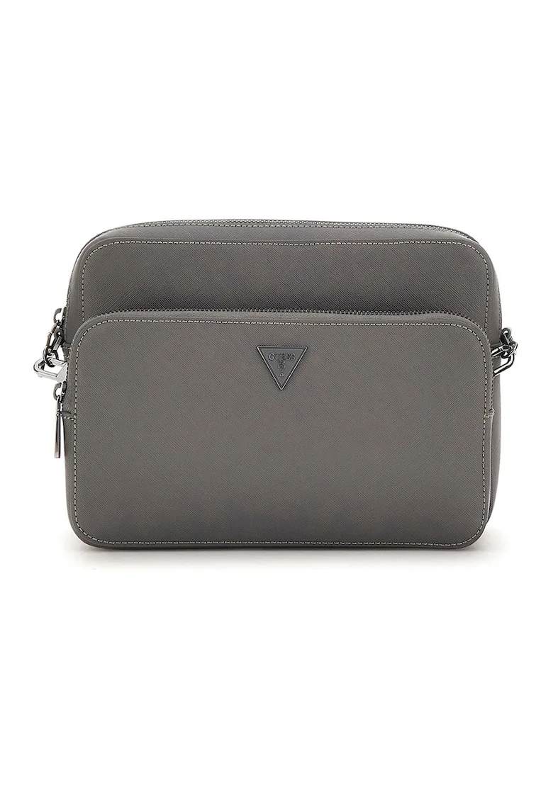 Geanta crossbody cu bareta dubla de piele ecologica Milano, Gri inchis