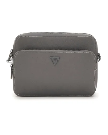 Geanta crossbody cu bareta dubla de piele ecologica Milano, Gri inchis