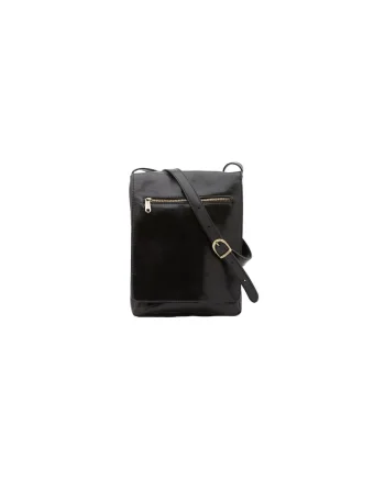Geanta crossbody de piele cu clapa, Negru