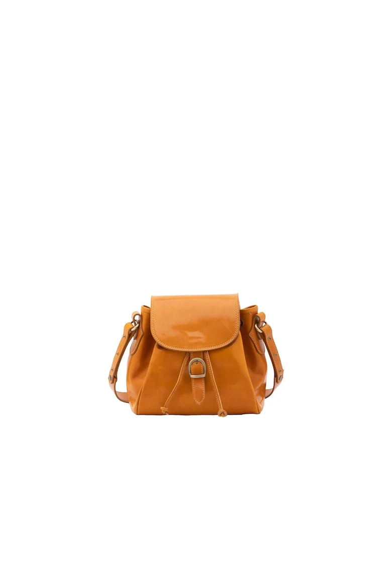 Geanta crossbody de piele cu bareta ajustabila, Galben mustar