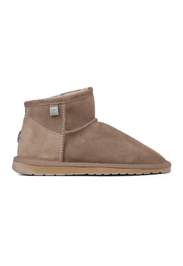 Ghete slip-on de piele intoarsa cu logo, Maro taupe