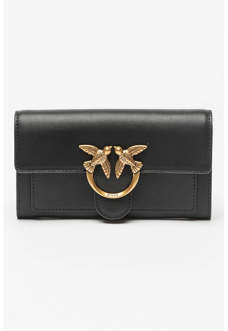 Geanta crossbody de piele cu aplicatie logo metalica Love One, Negru